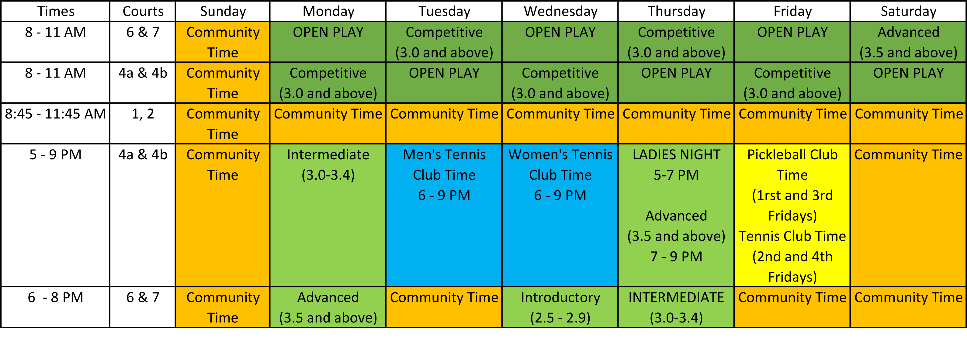  Court Schedule